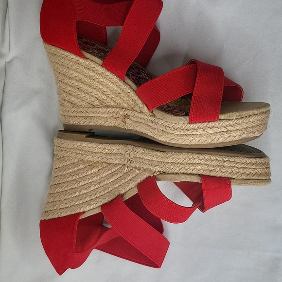 Bamboo women's braided platform open espadrille wedge with heels - Picture 3 of 11